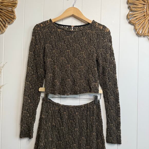 Free People skirt set co-ord top and midi skirt lace matching set boho Large - Picture 4 of 10